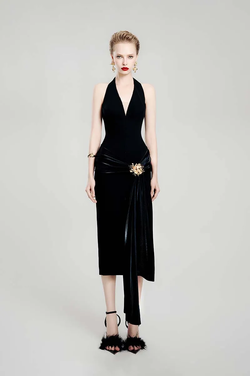 BLACK MYSTERY MIDI DRESS