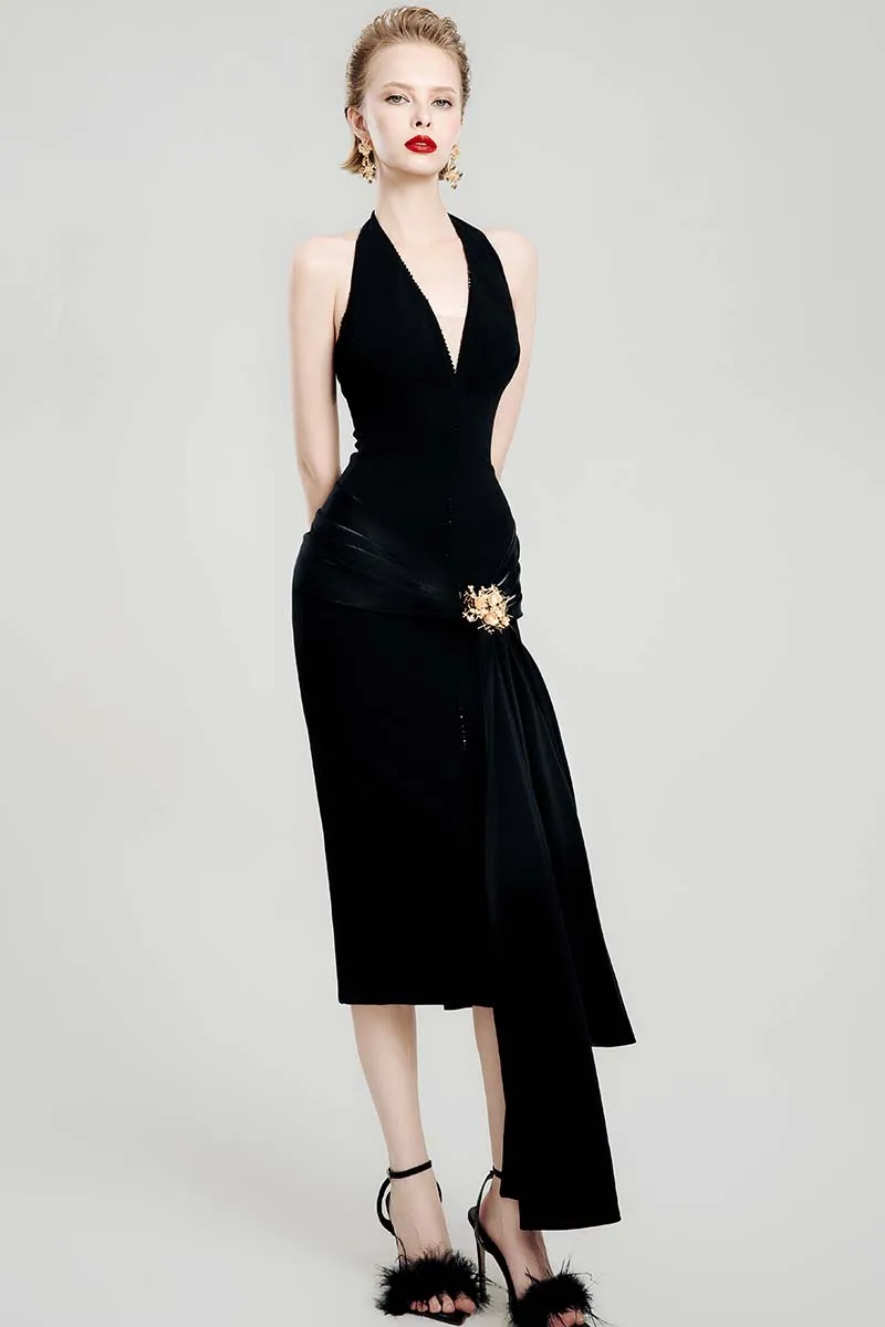 BLACK MYSTERY MIDI DRESS