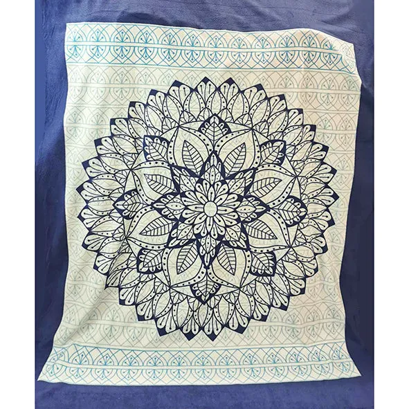Blue Abstract Leaves Printed Polar Fleece Design 186 - 1.85M Panel