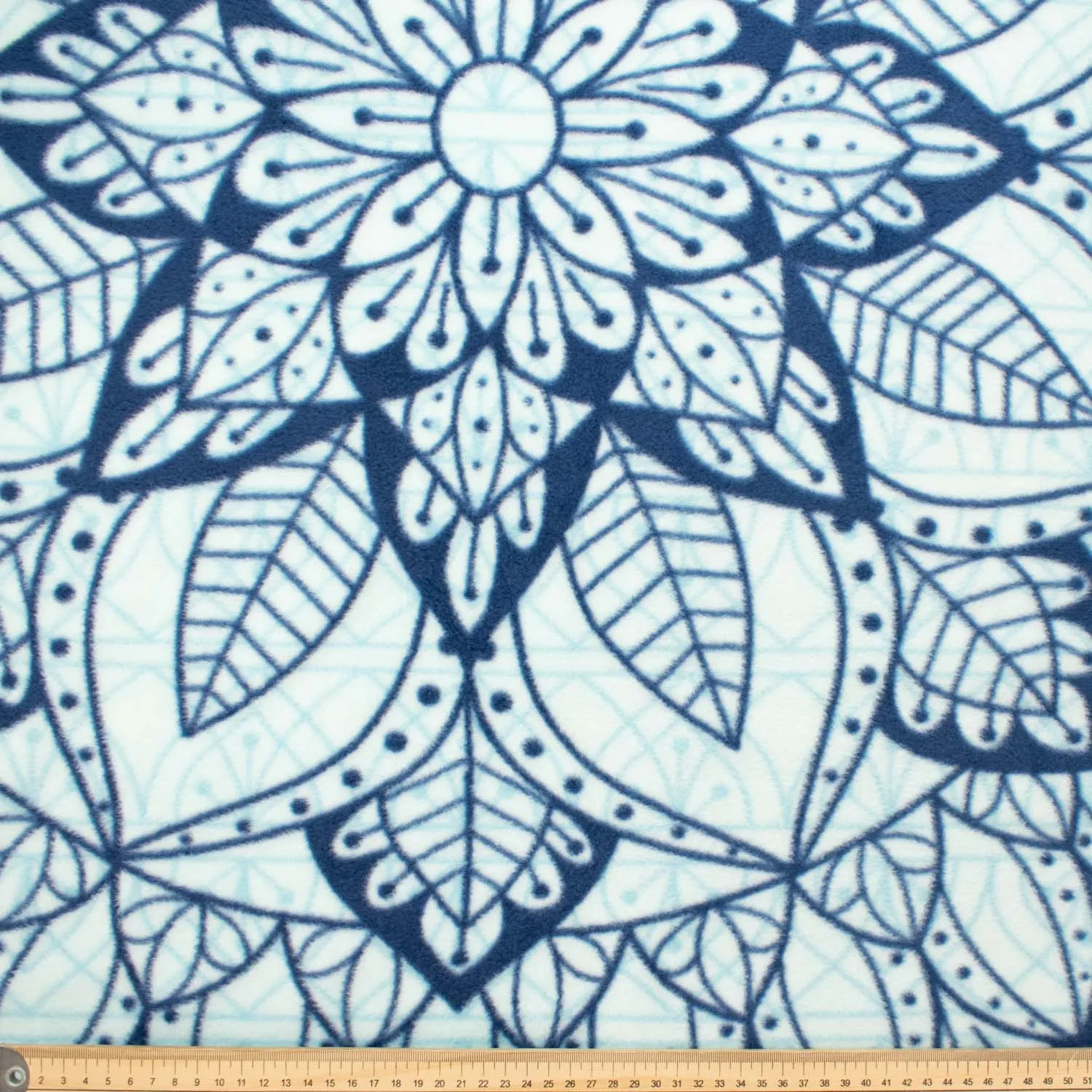 Blue Abstract Leaves Printed Polar Fleece Design 186 - 1.85M Panel