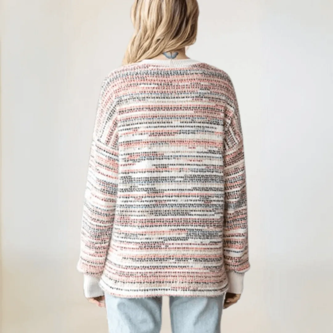 Fuzzy Soft Striped Henley Sweater Made in USA