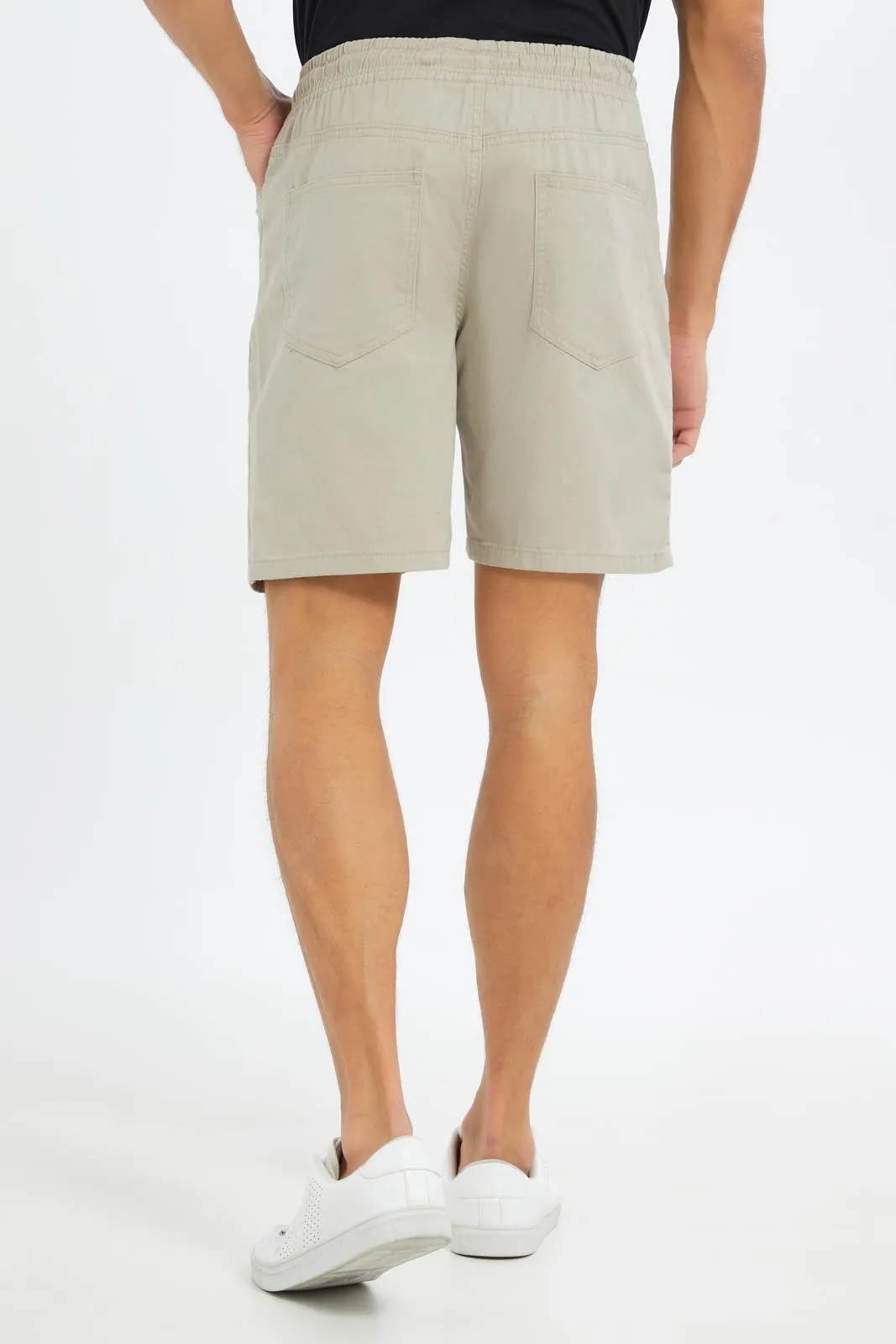 Men Beige Pull On Shorts