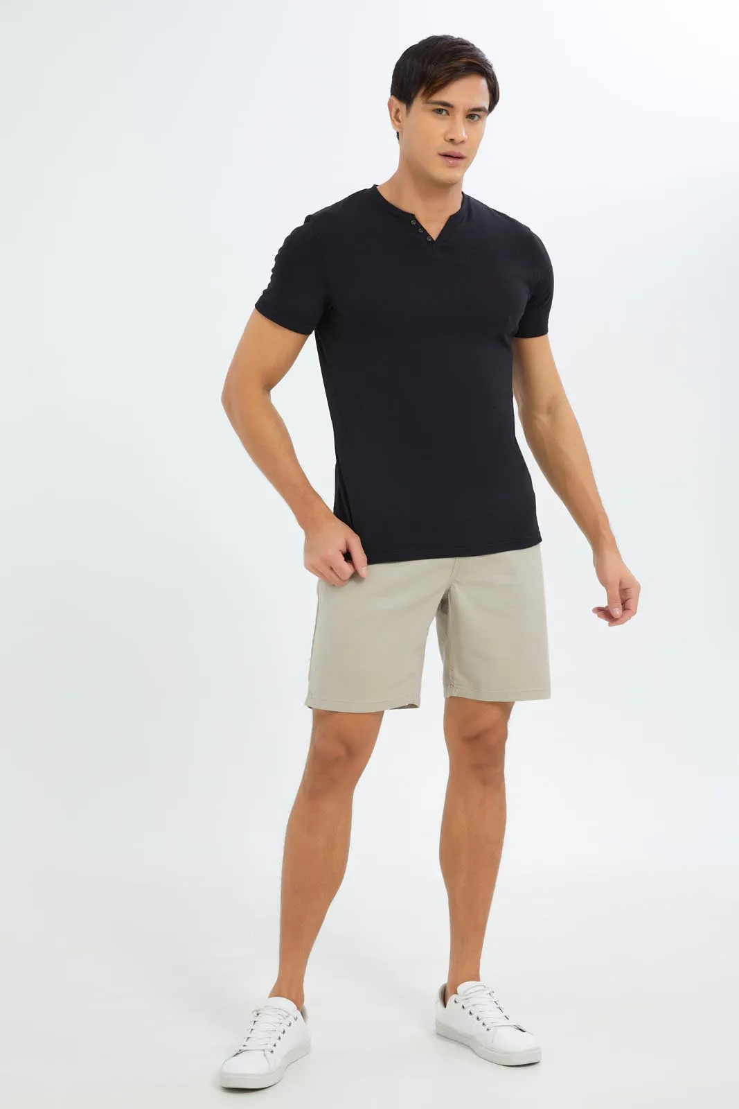 Men Beige Pull On Shorts