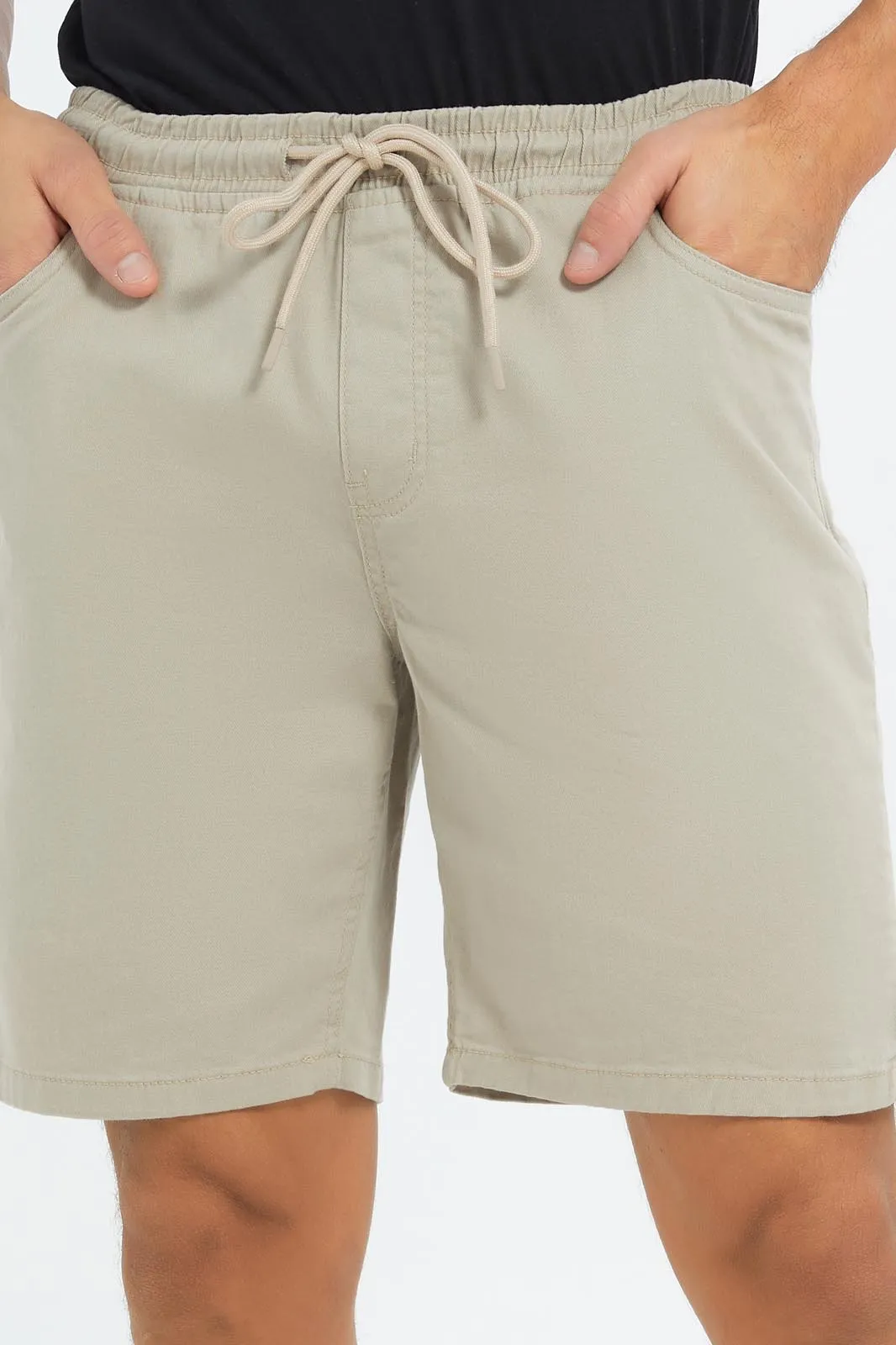 Men Beige Pull On Shorts
