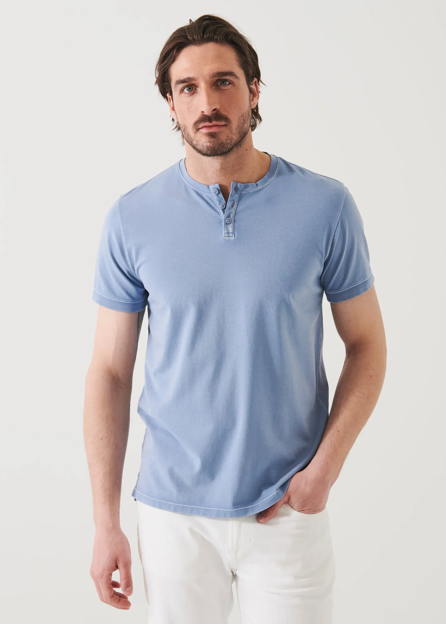 Pima Cotton Stretch Vintage Wash Henley T-Shirt