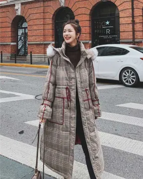 Plaid Mid-Length Quilted Padded Puffer Winter Women's Coat