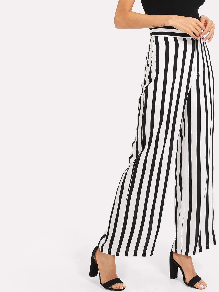 Vertical Striped Wide Leg Pants