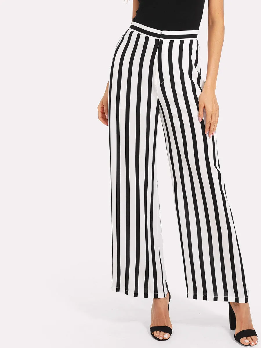 Vertical Striped Wide Leg Pants