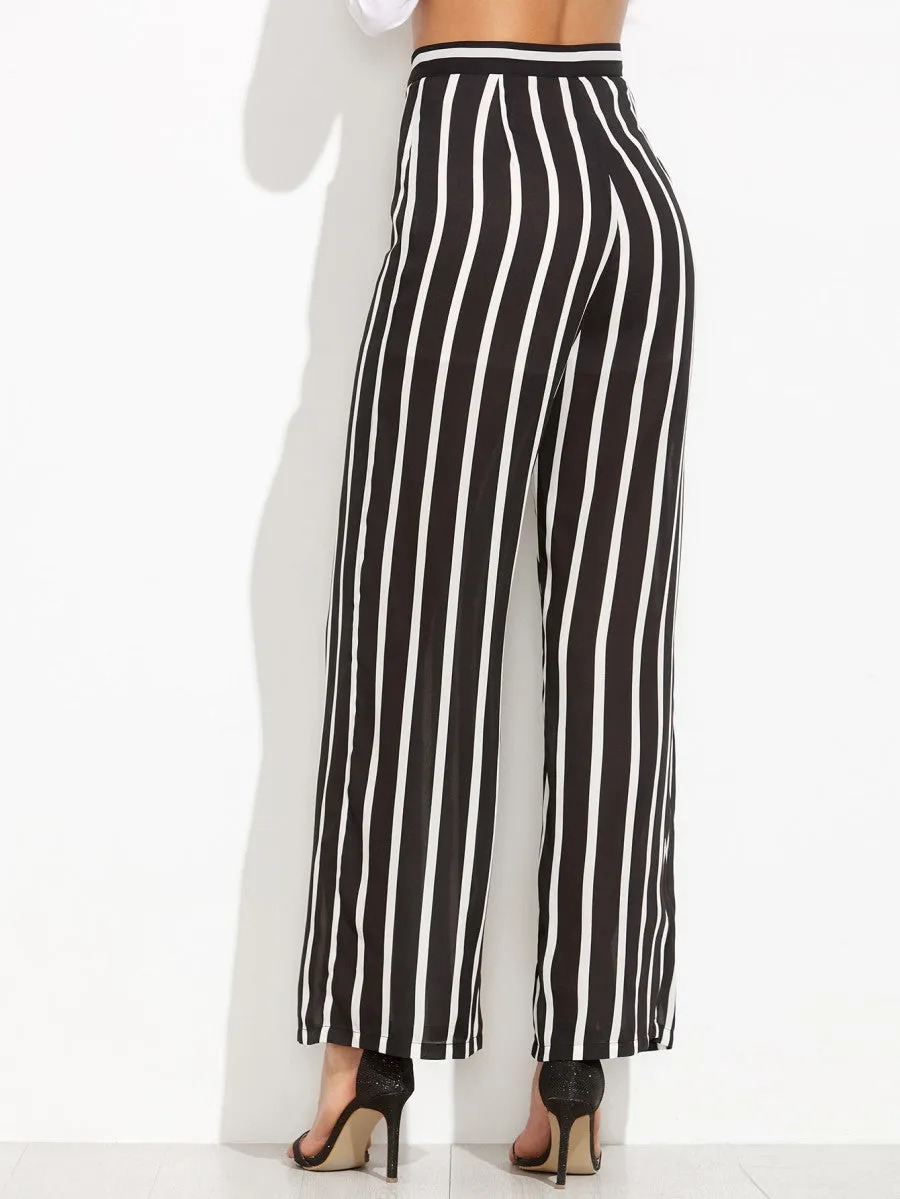 Vertical Striped Wide Leg Pants