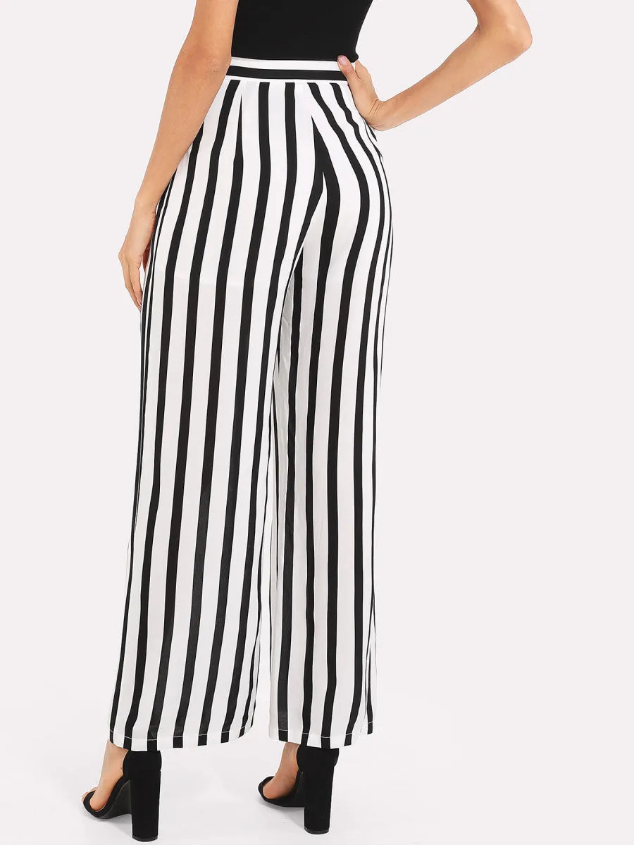 Vertical Striped Wide Leg Pants