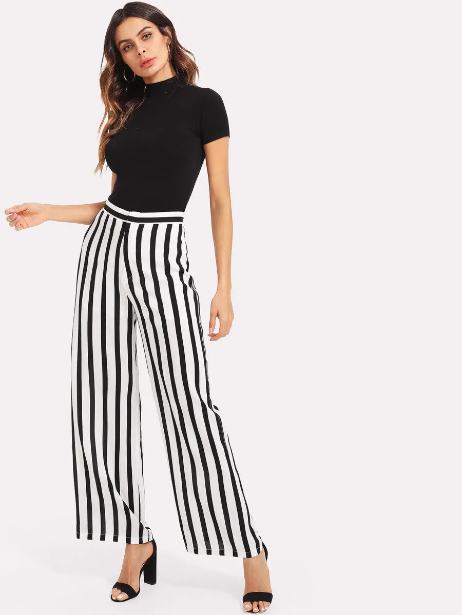 Vertical Striped Wide Leg Pants