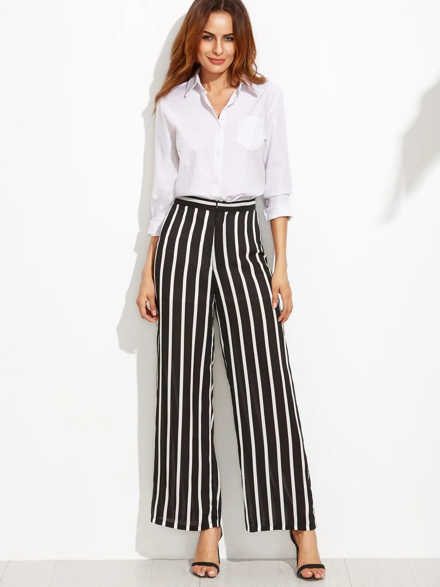 Vertical Striped Wide Leg Pants