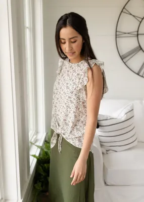 White Floral Flutter Sleeve Blouse - FINAL SALE