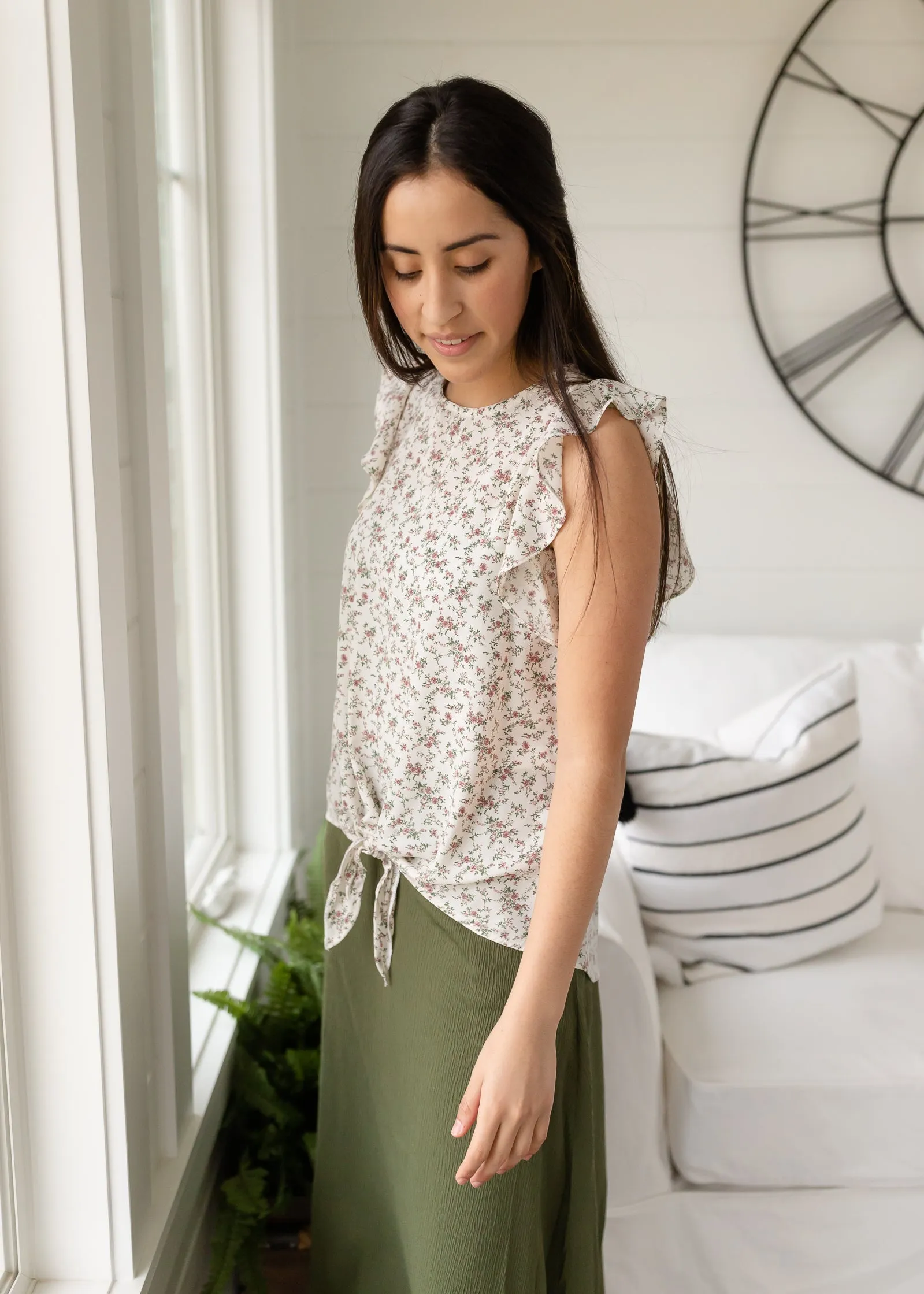 White Floral Flutter Sleeve Blouse - FINAL SALE